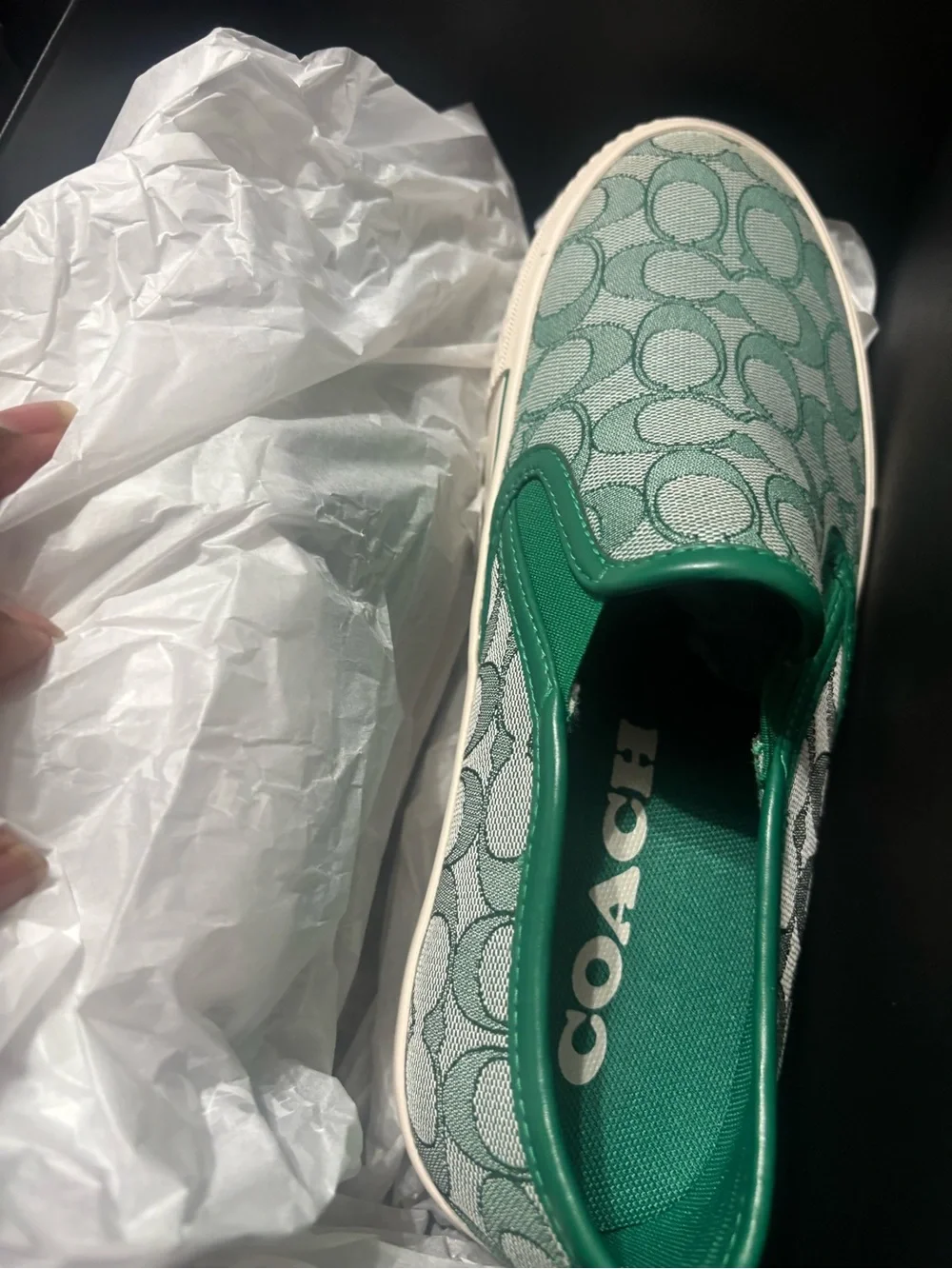 Coach Green Signature Slip-On Sneaker with White Trim