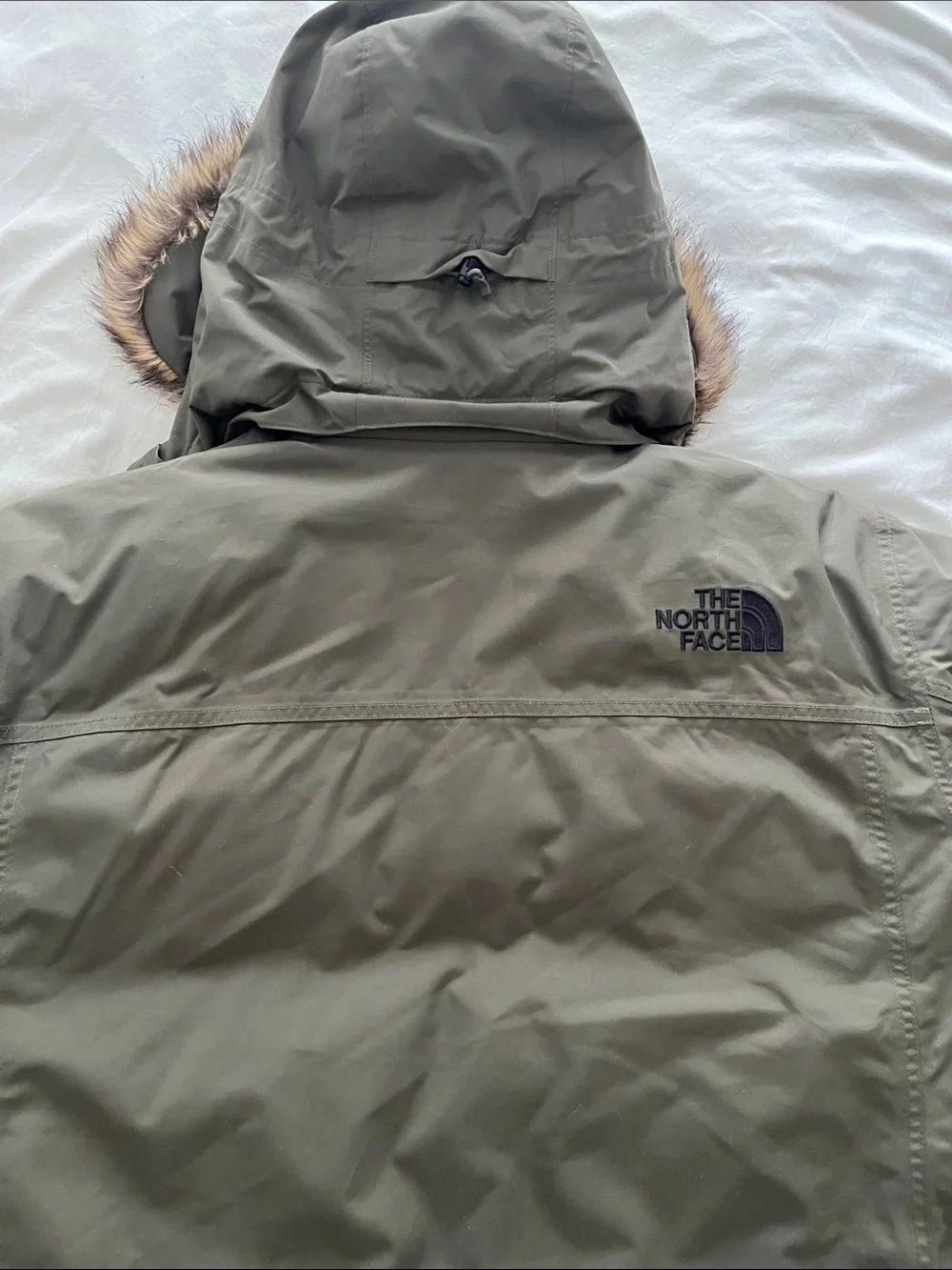 The North Face Olive Green Men's Puffer Parka with Faux-Fur Hood
