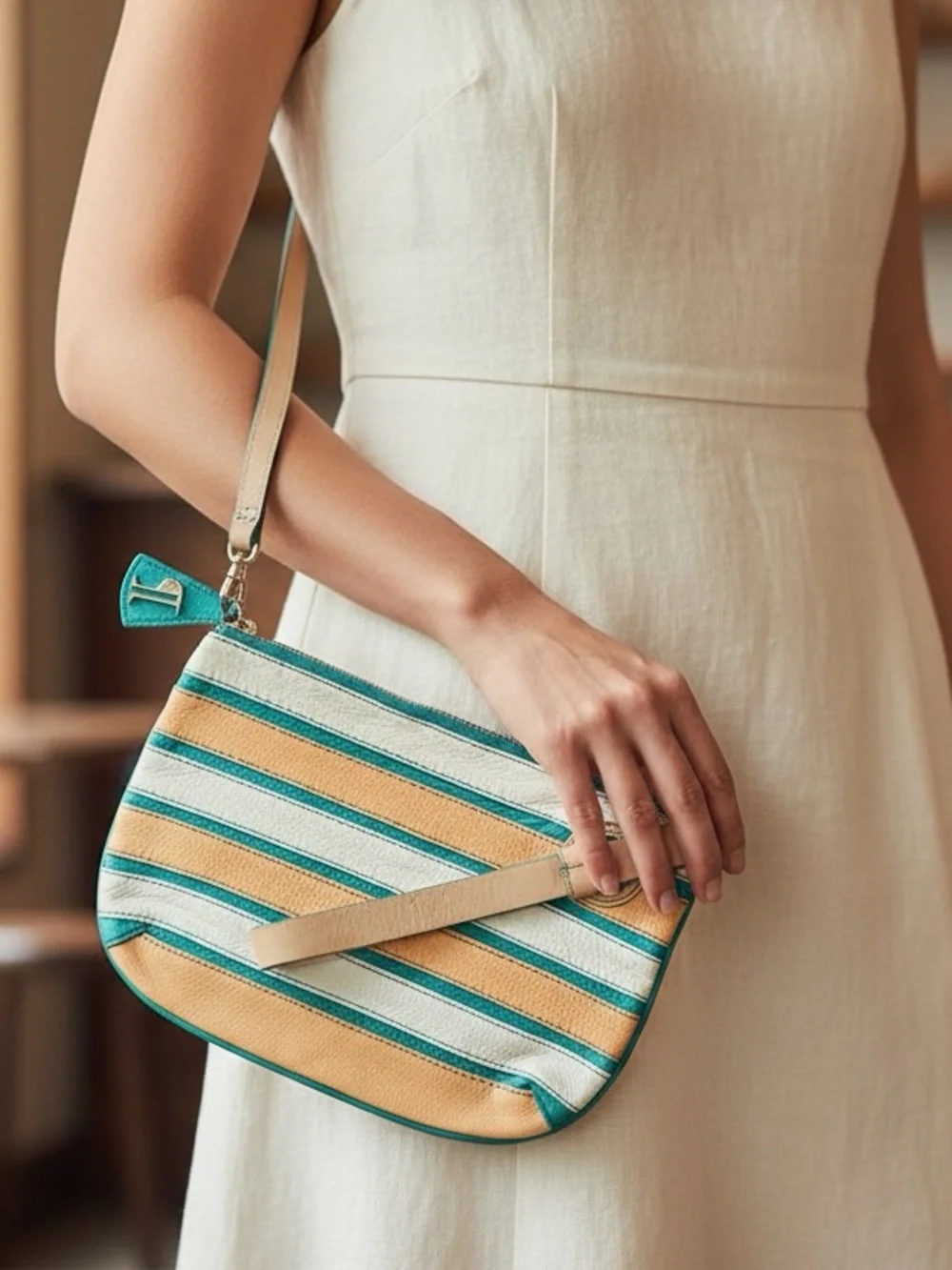 Anthropologie Pilcro and the Letterpress striped leather wristlet clutch