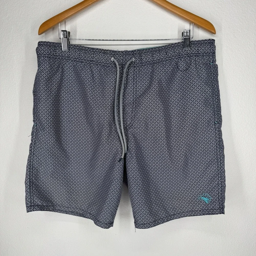 Ted Baker Navy‎ Geometric Print Swim Shorts Trunks Lobster Logo Mens Size 3 L