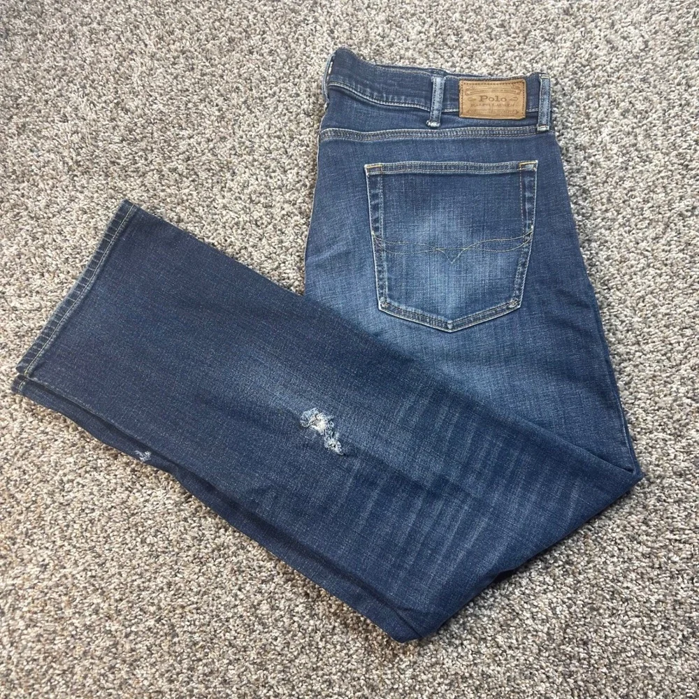 Polo Ralph Lauren Men's 38x31 Varick Slim Straight‎ Jeans Dark Wash Blue Denim