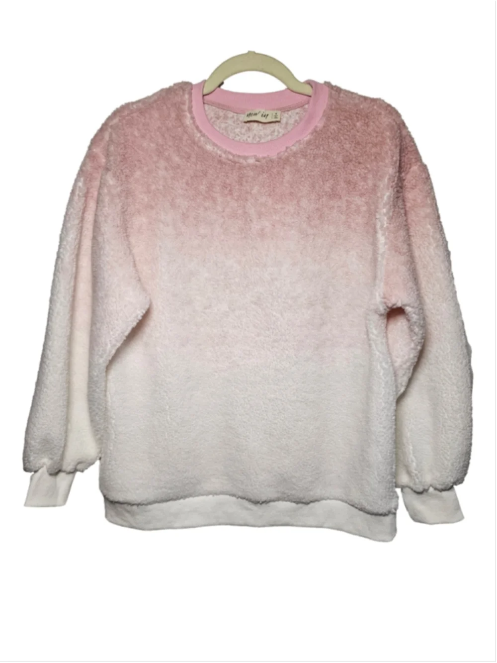 New In Pink Ombre Sherpa Fleece Pullover Sweatshirt Size Small Cozy Fuzzy Top