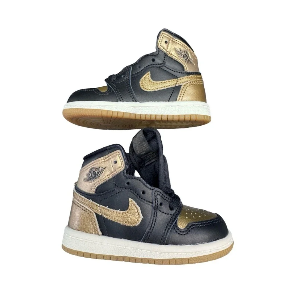 Nike Air Jordan 1 Retro High Black Gold Toddler 6C Sneakers Deadstock