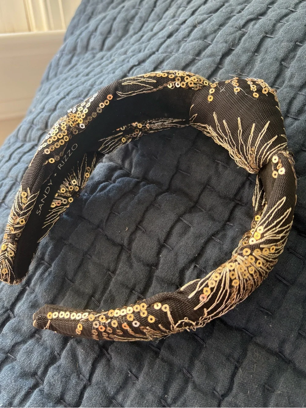 Sandy Rizzo Black & Gold Sequin Celebration Topknot Headband