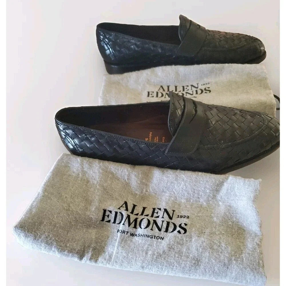 Allen Edmonds Sarasota Men 13 Black Loafer Basketweave  Dust Bags Dress Classic