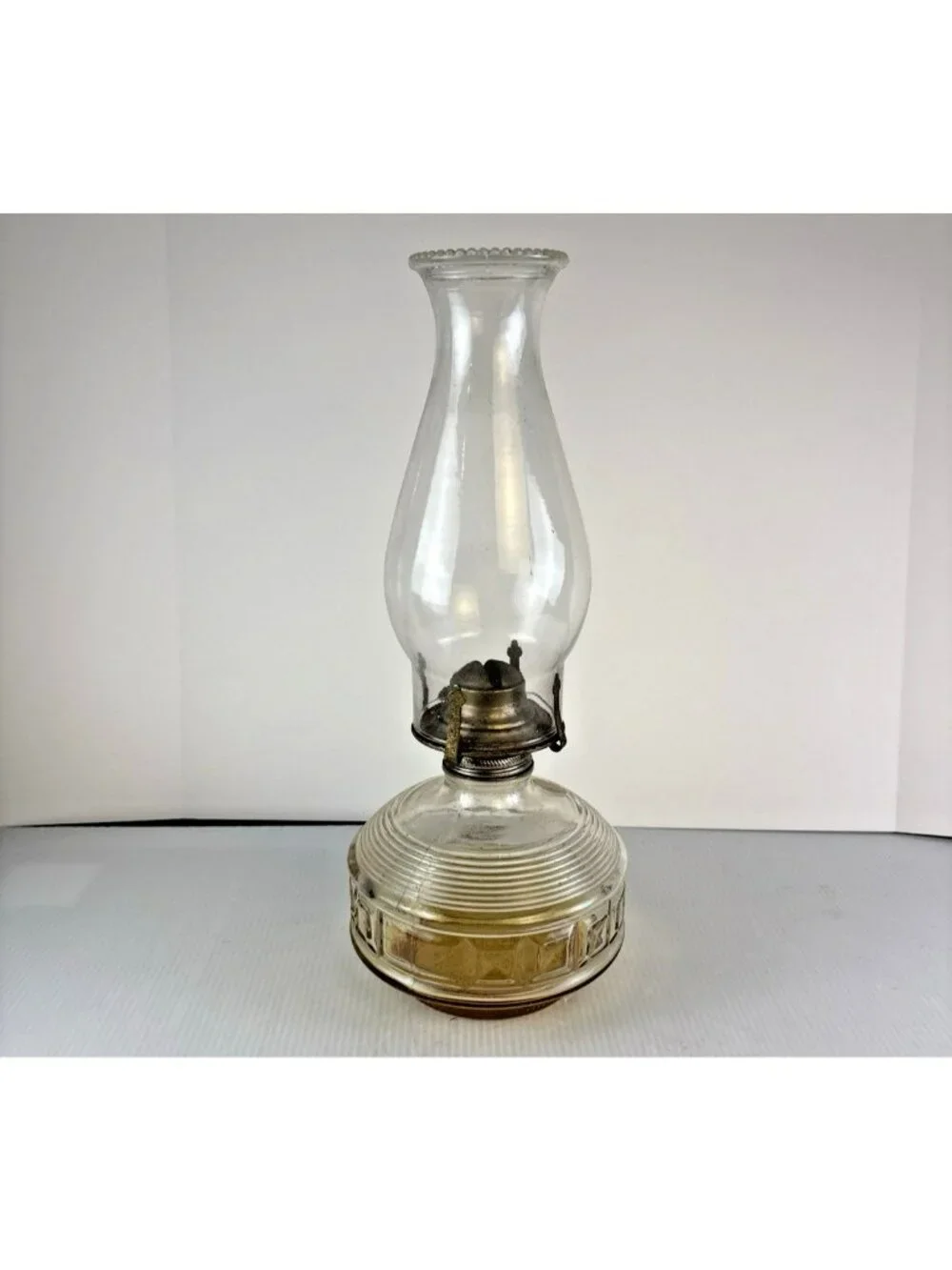 Vintage Lamplight Farms Glass Oil Lamp | Block Ribbed | 70s Farmhouse Decor