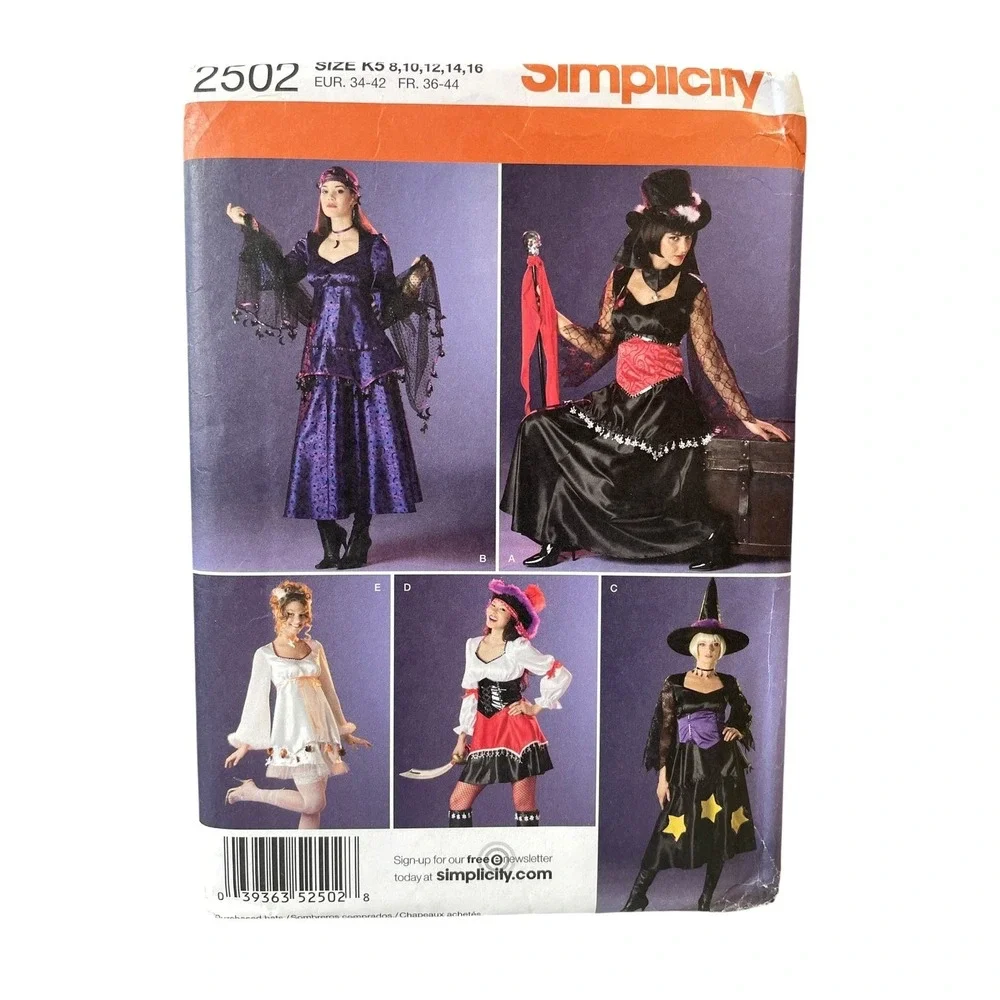 Simplicity 2502 Misses Costumes Witch Pirate Renaissance Fantasy K5 8-16