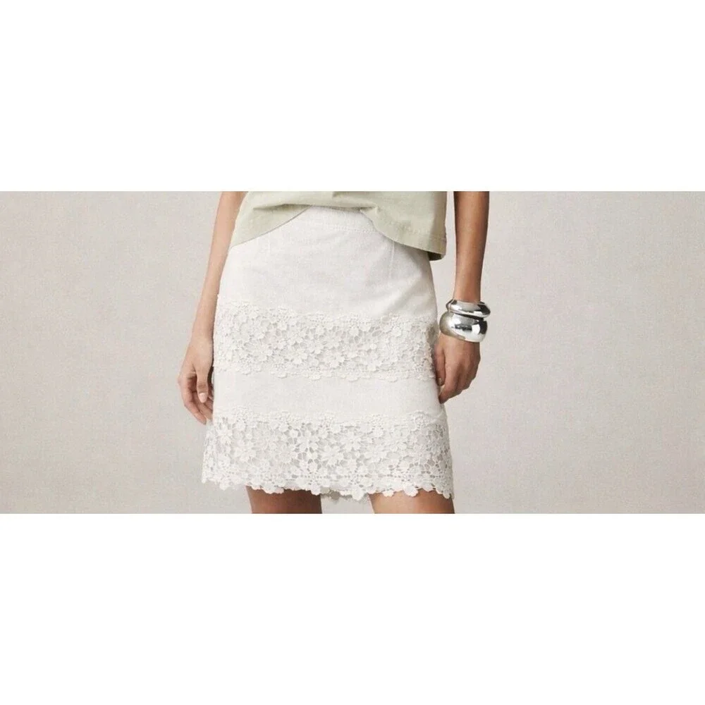 J.Crew Ivory White Lace Daisy Mini Skirt Women’s 14 Cotton Zipper Coquette