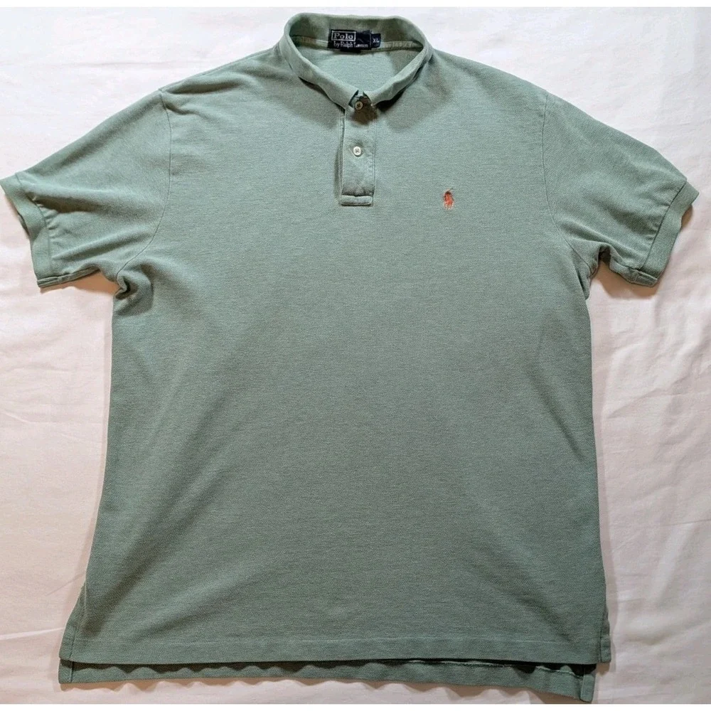 Vtg Polo Ralph Lauren S/S Shirt Mens XL Sage Green Pique Cotton Pony EUC