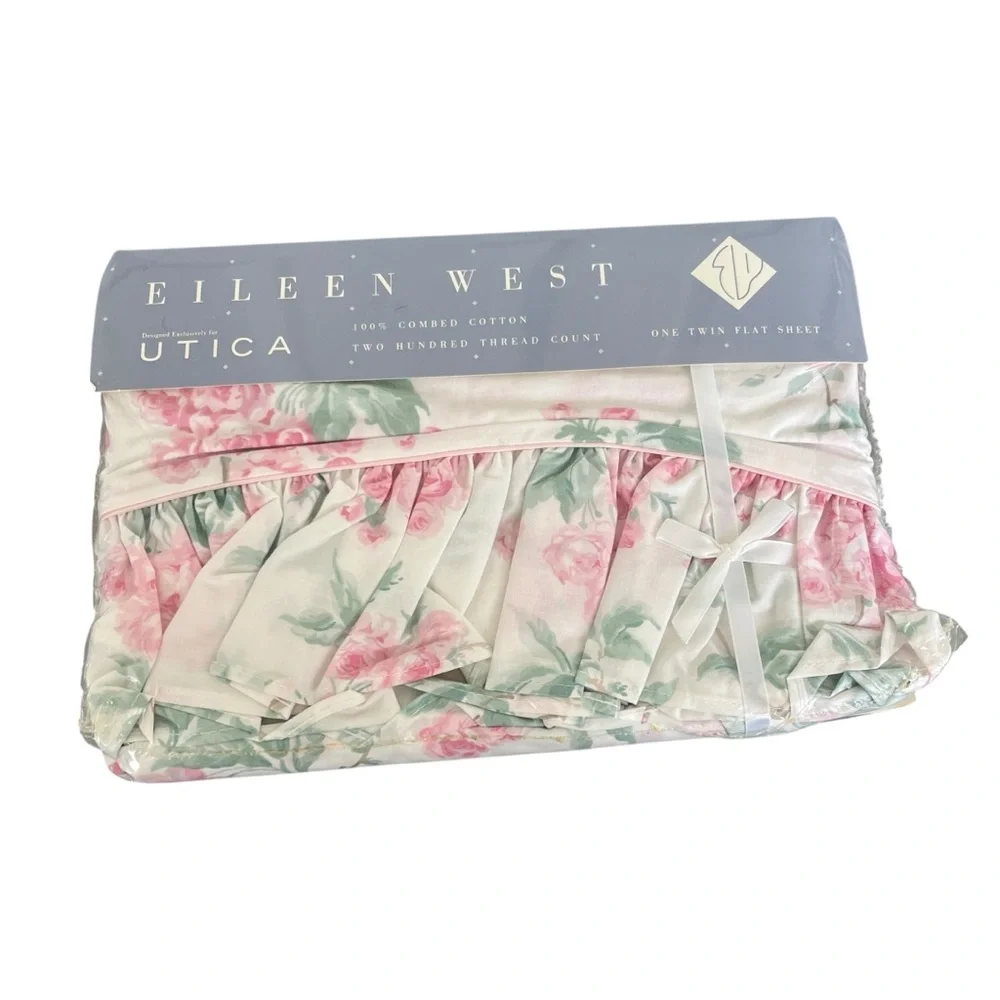 NEW Vintage Eileen West Utica Twin Flat Sheet Combed Cotton Cherry Roses Floral