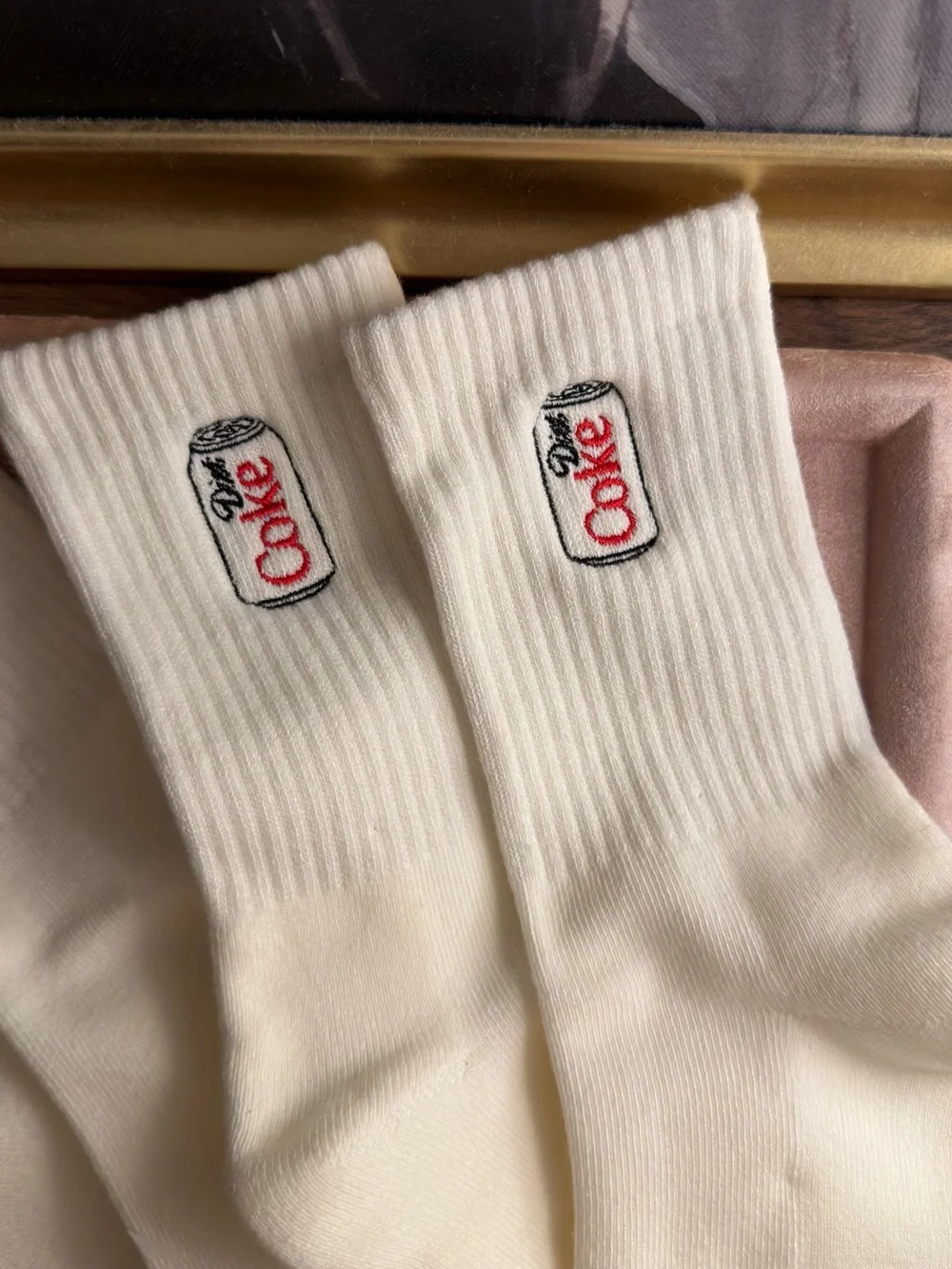 Diet Coke Embroidered White Crew Socks - Classic Logo