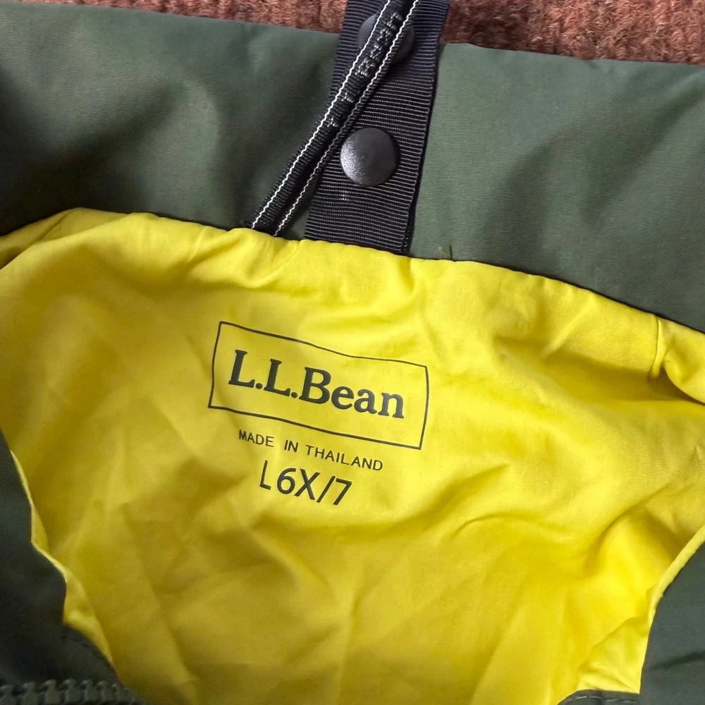 B+ LL Bean Kids Green Yellow Colorblock Rain Jacket Shell Size 6X/7 518230