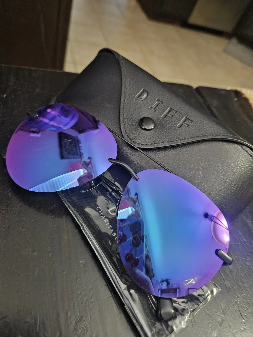 Diff Lenox Eyewear Purple Mirrored Rimless Sunglasses