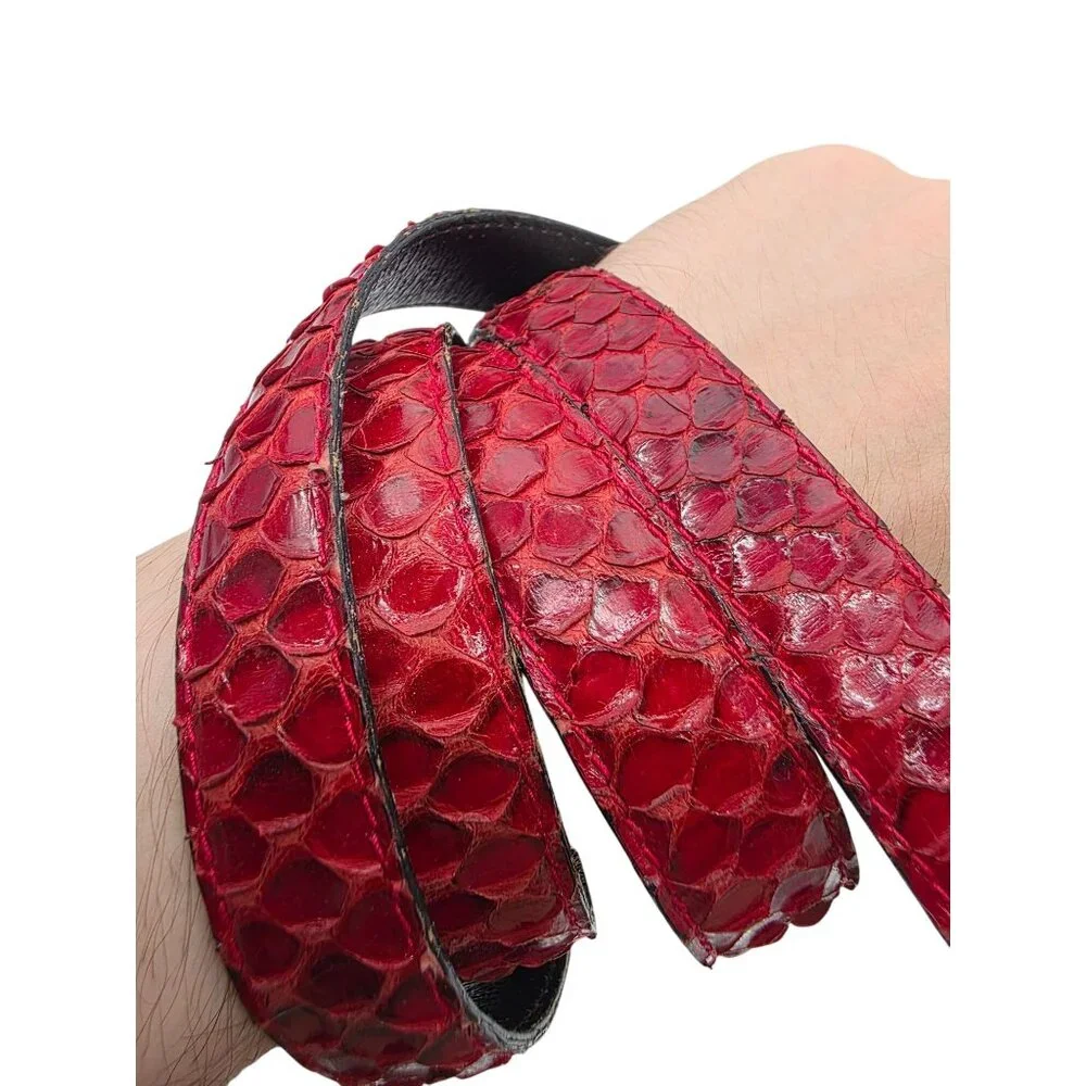 Vero‎ Pitone Red Snakeskin Leather Belt With Gold Buckle