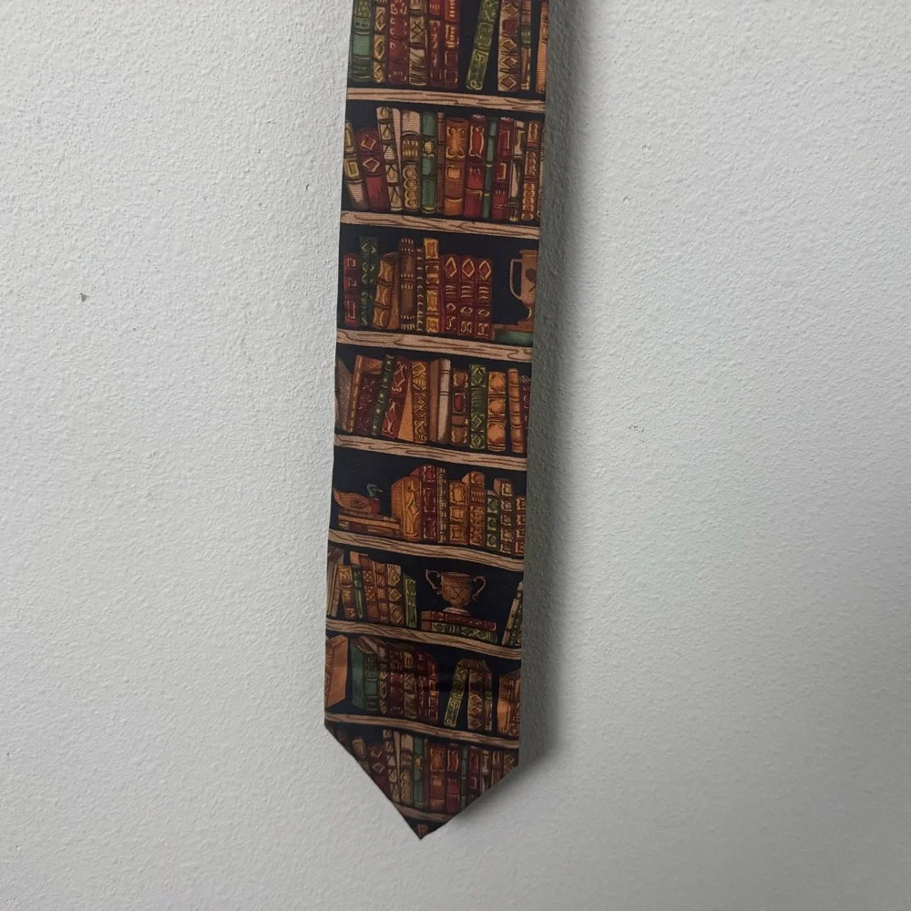 Vintage Alynn Neckwear Ex Libris Silk Tie Adjustable Book Lover Library Academia