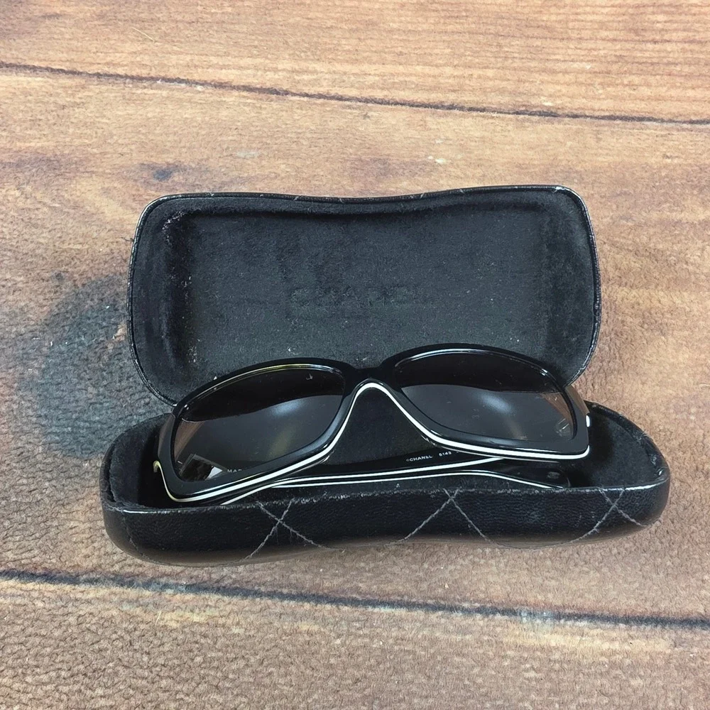 Chanel Sunglasses Womens 58mm Black Good 5143 c.1138/3C Square CC Logo Italy
