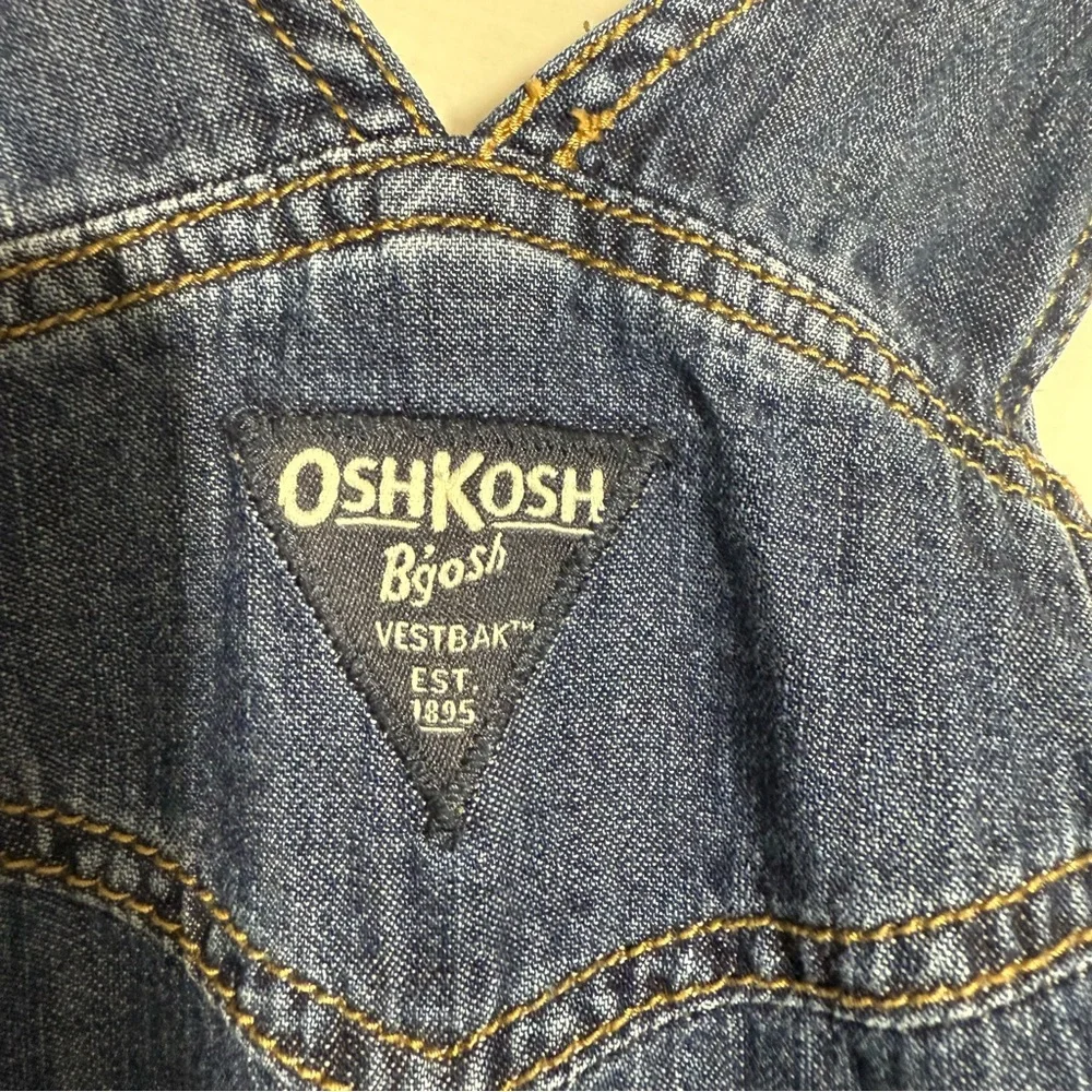OshKosh B'gosh Blue Denim Overalls, Plaid Flannel Lined Size 9 Mo ADORABLE