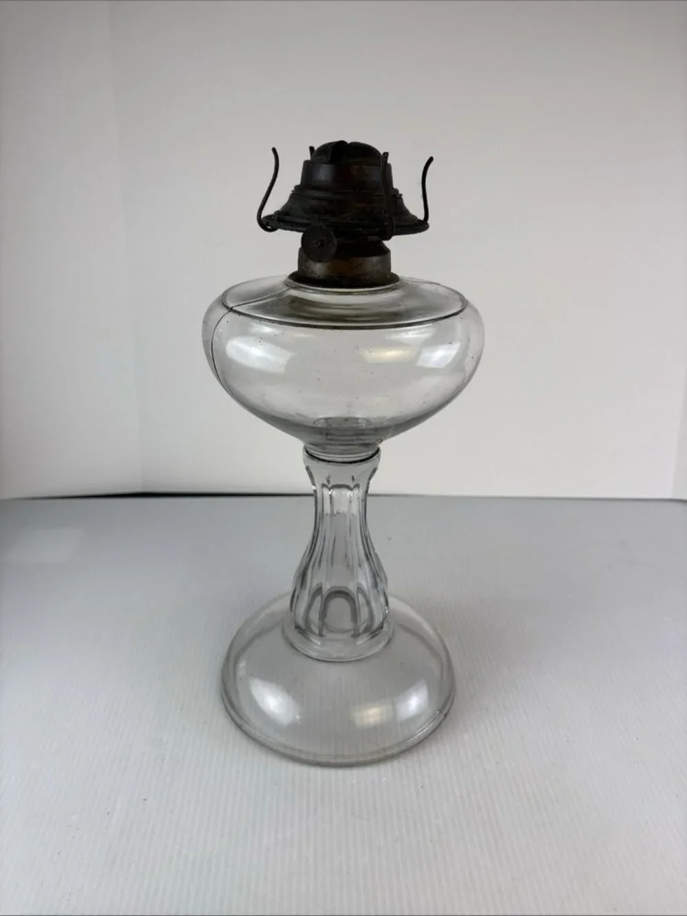 Antique Victorian Clear Glass Pedestal Lamp 10.5