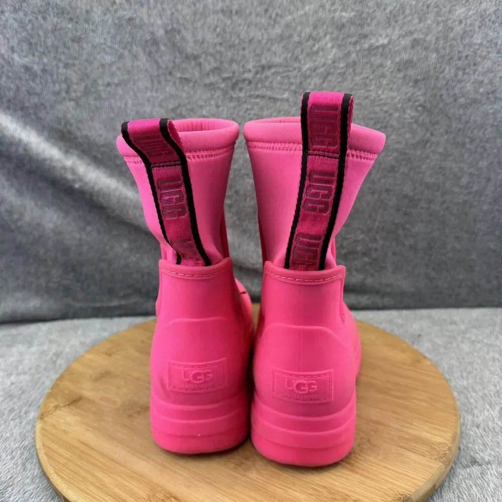 UGG Rain Boots Girls Size 3 Pink Rubber Waterproof Pull On Ankle FW1022L