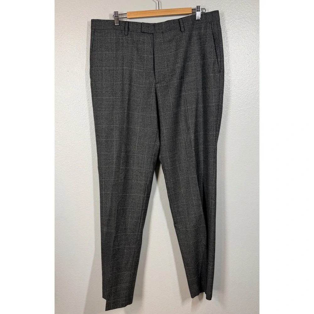 Banana Republic Trousers Mens 36 Grey Windowpane Plaid Italian Marzotto Standard