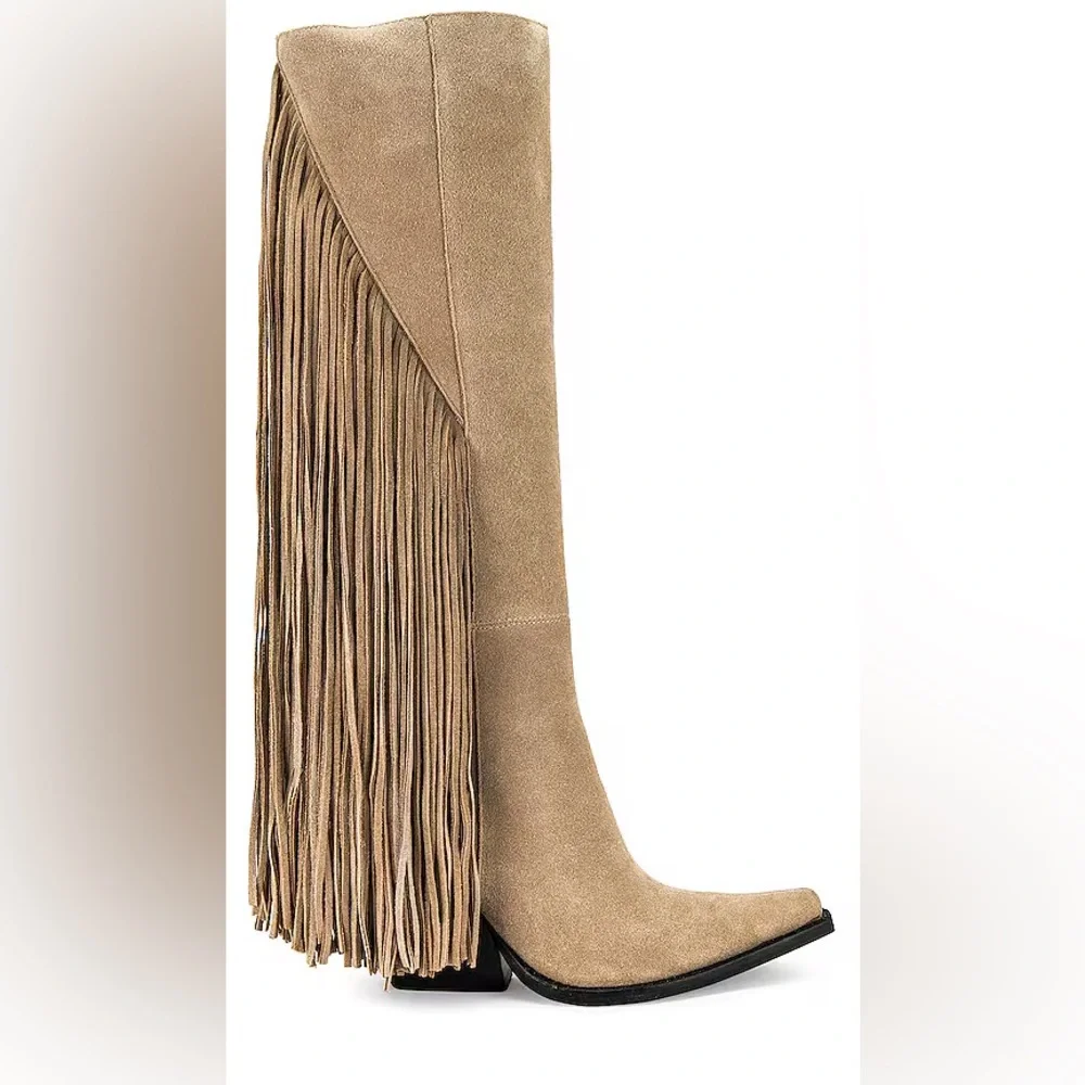 Jeffrey Campbell Women’s Cattle Fringe Knee-High Beige Boots 6.5 New