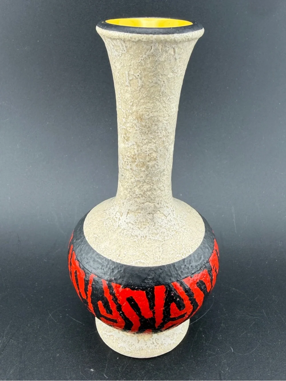 Vintage West German Pottery Fat Lava Vase MCM Red Black Dumler Breiden Style 5”