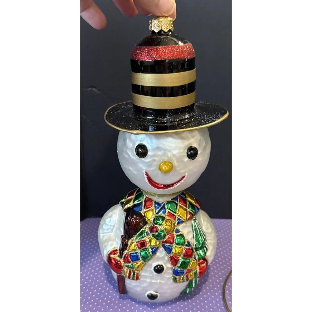 Snowman Large Colorful Glittery Glass Christmas Holiday Ornament‎ Poland
