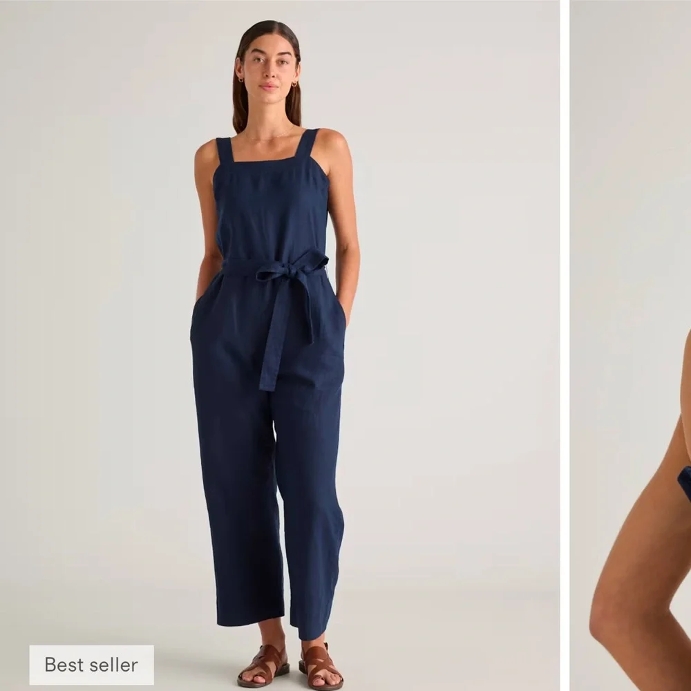 Quince 100% European Linen Square Neck Jumpsuit Sz S NEW