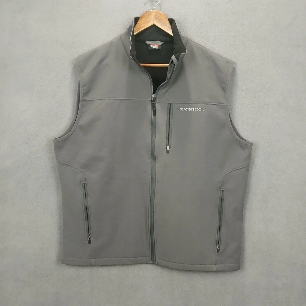 Glacier's‎ Edge Softshell Vest Mens XL Gray Fleece Lined Stretch Logo Full Zip