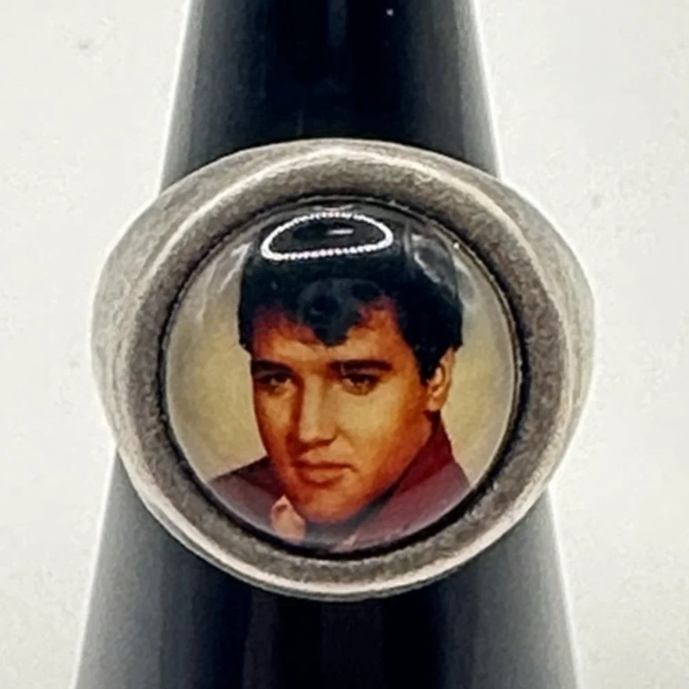 Vintage Elvis Presley Portrait Ring Adjustable Silver Tone Rockabilly Size 6.5