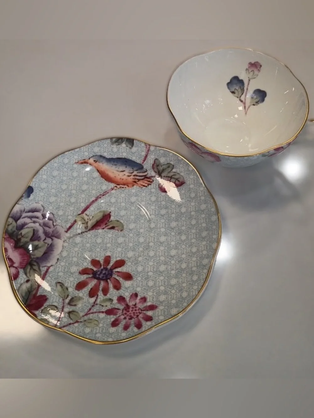 Wedgwood Blue Cuckoo Bone China Teacup and Saucer, NEW