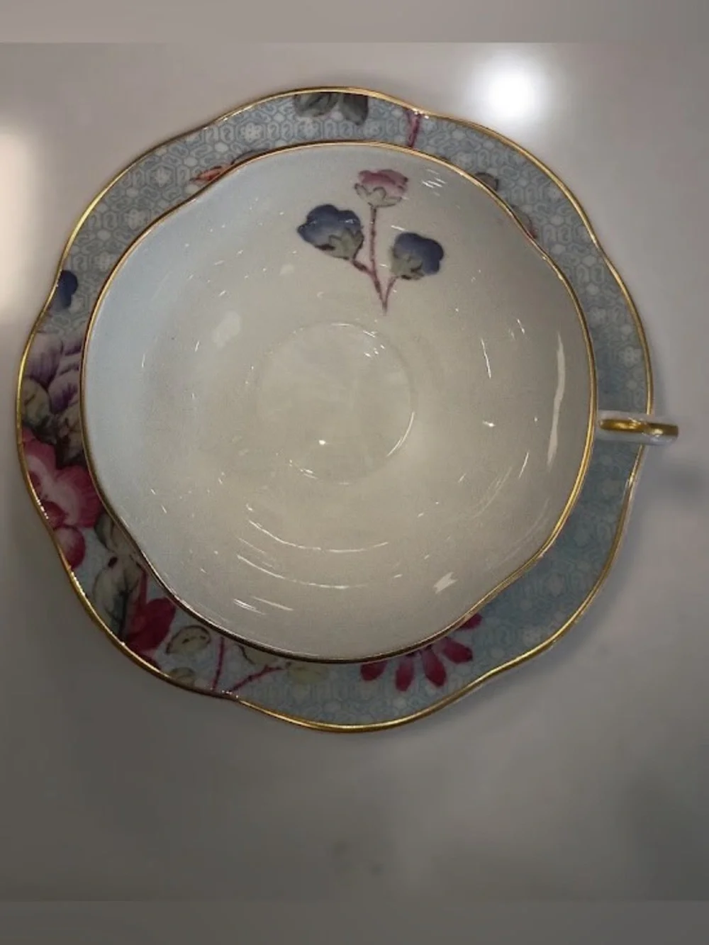 Wedgwood Blue Cuckoo Bone China Teacup and Saucer, NEW