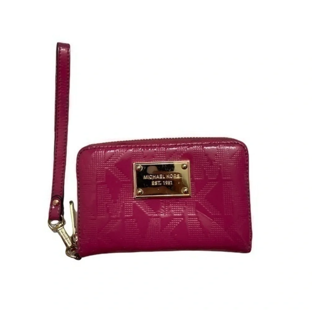 Michael kors pink mk patent leather wristlet wallet