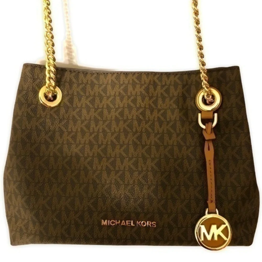 MICHAEL KORS JET SET CHAIN MESSENGER CANVAS LEATHER GOLD HARDWARE MEDIUM rare