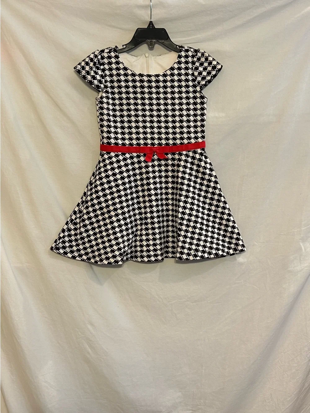 Gymboree Girls 5 Black White Houndstooth Olivia Short Sleeves Ponte Dress Bow