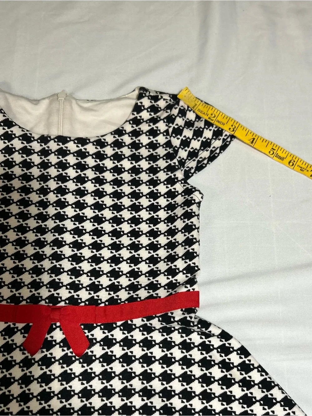 Gymboree Girls 5 Black White Houndstooth Olivia Short Sleeves Ponte Dress Bow