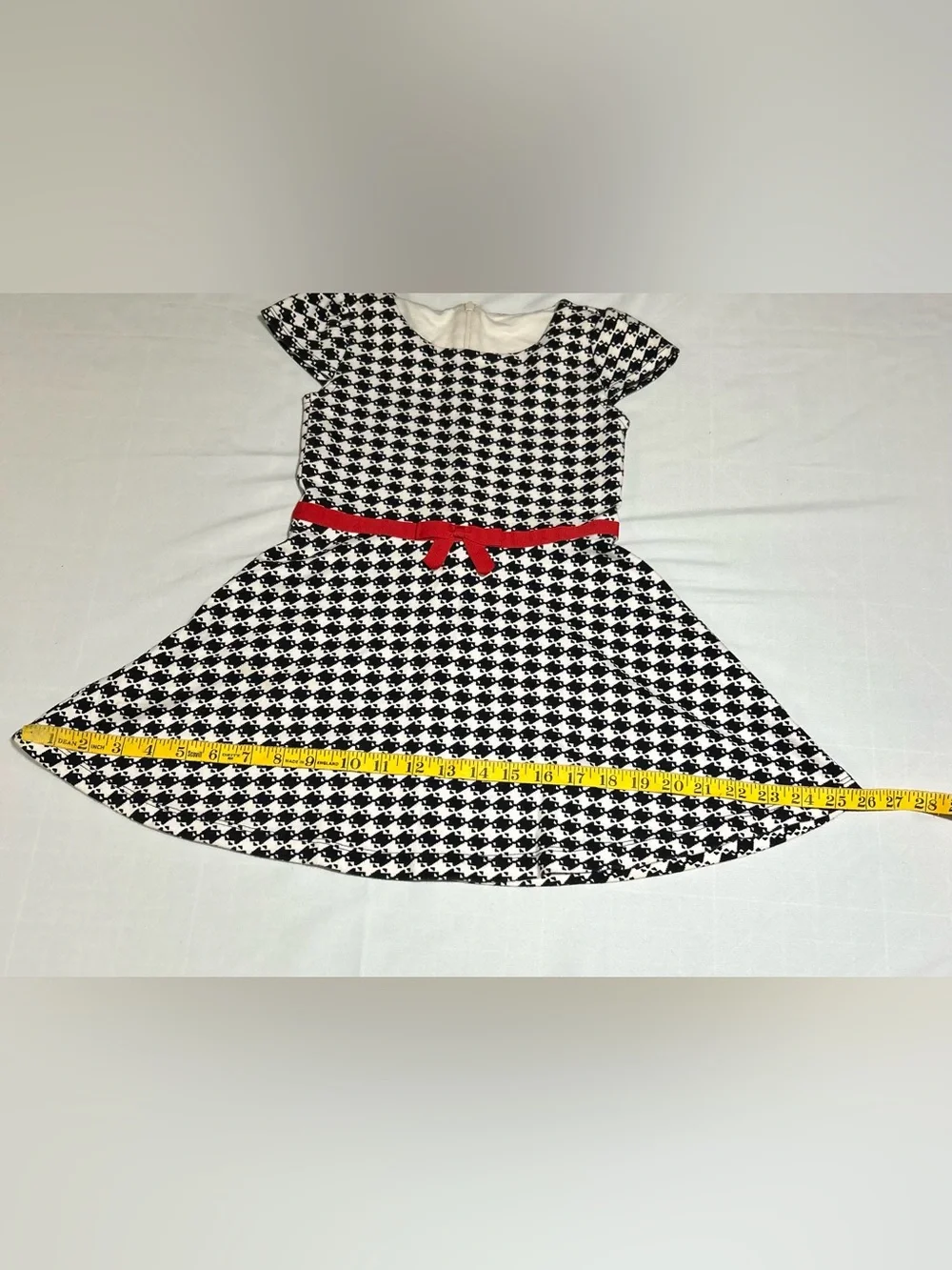Gymboree Girls 5 Black White Houndstooth Olivia Short Sleeves Ponte Dress Bow