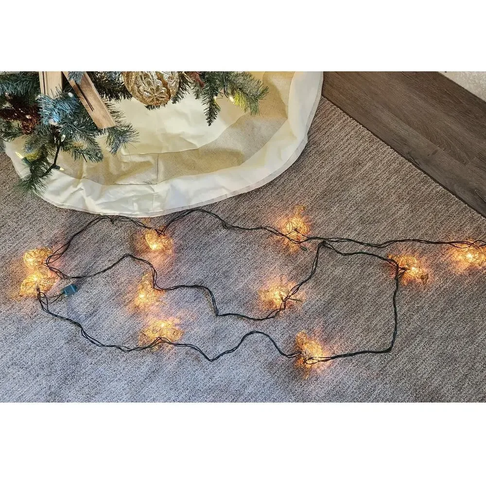10 Elegant Gold Woven Bird String Holiday Christmas Tree Lights Decor TESTED
