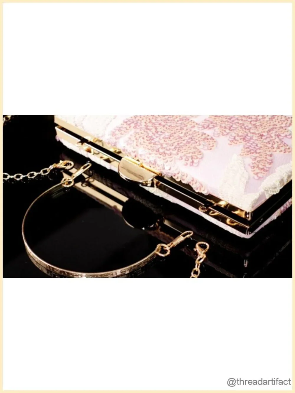 Hand Embroidered Beaded Sequin Evening Clutch Envelope Box Handbag with Handle