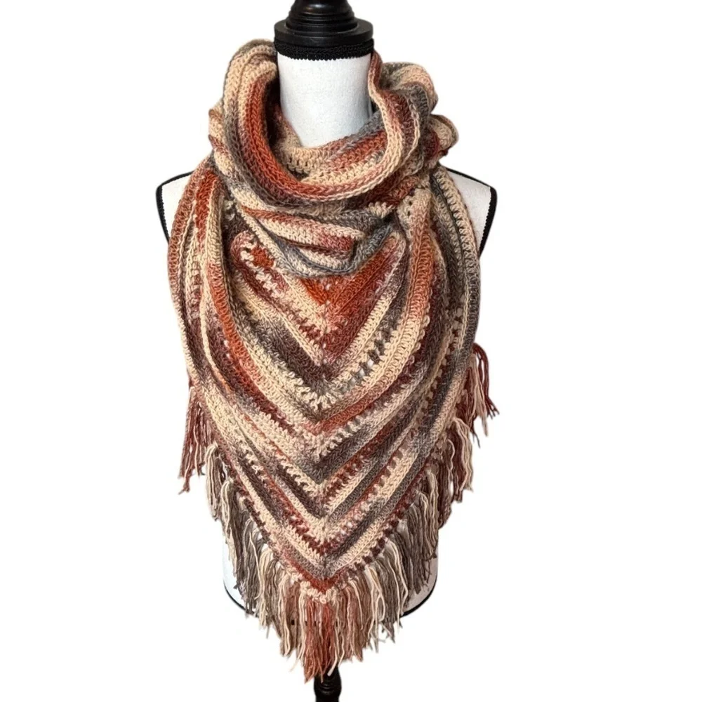 Handcrafted Crochet Hooded Cowl Scarf With Fringe New Handmade by Seller Knit