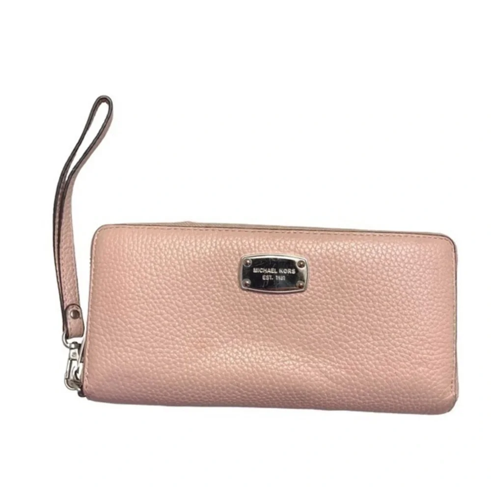 Michael kors pink leather zipper wristlet clutch bag