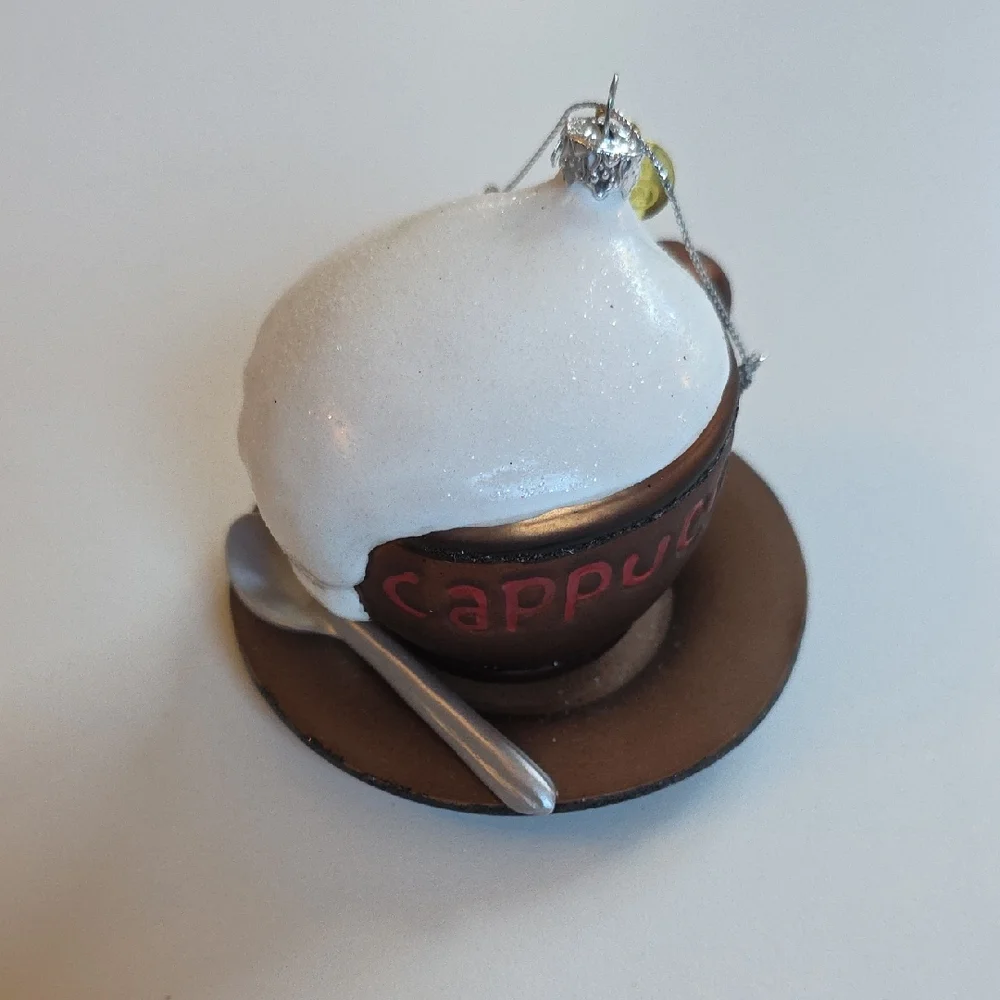 Christmas Ornament - Cappuccino with White Foam And Silver Spoon