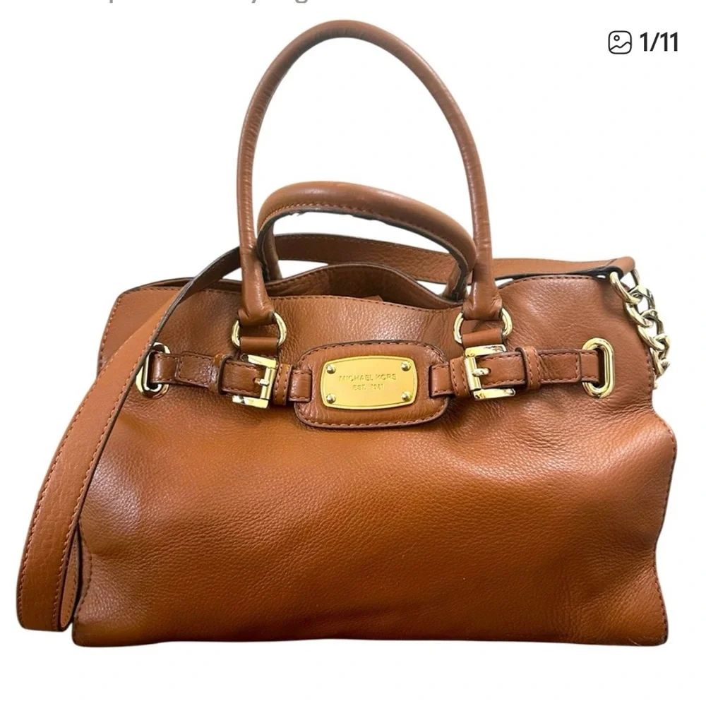 Michael Kors Hamilton Vintage Y2K Brown Leather large Satchel Bag