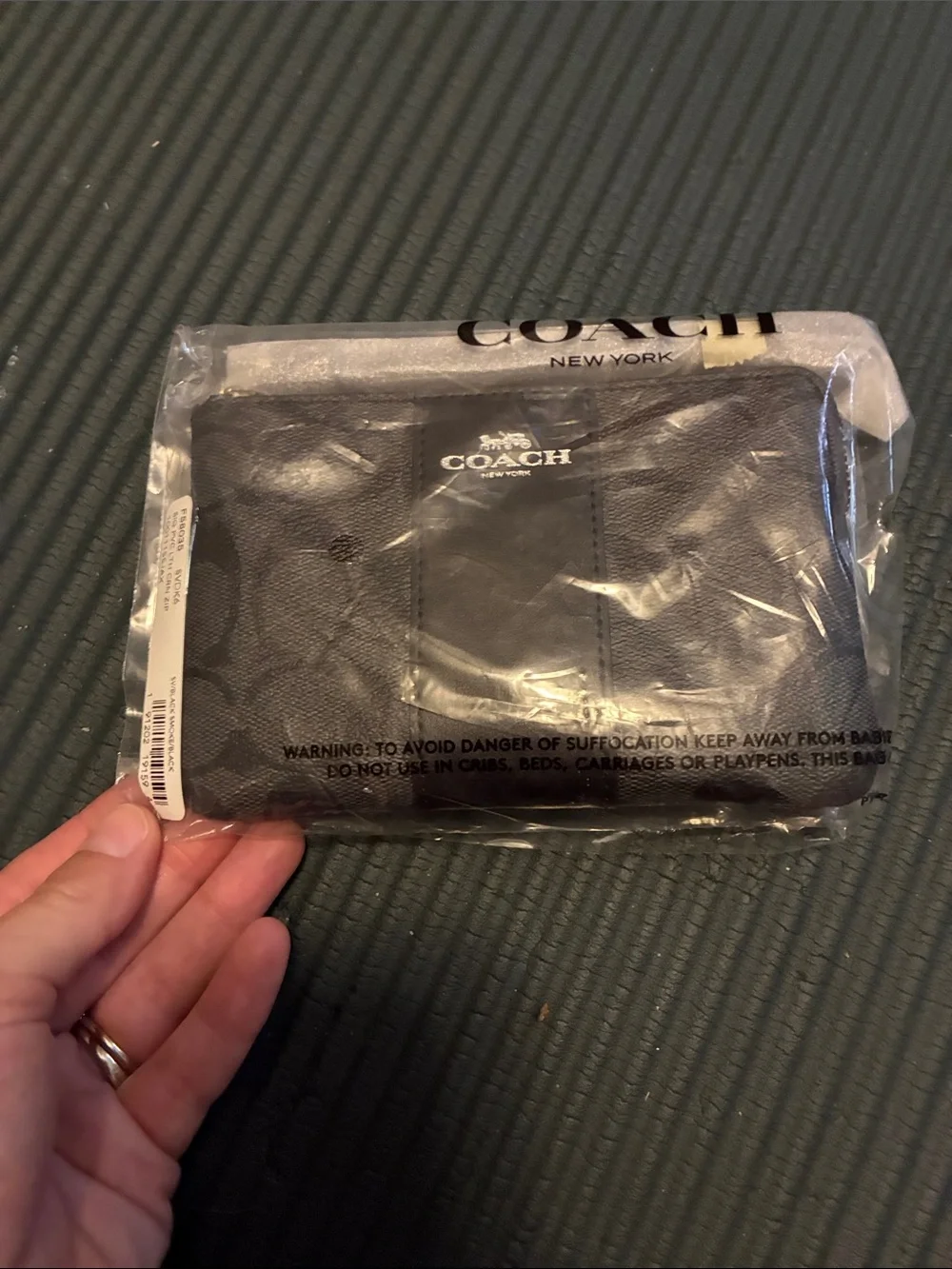 Coach Black Signature Zip Wallet with Silver Logo