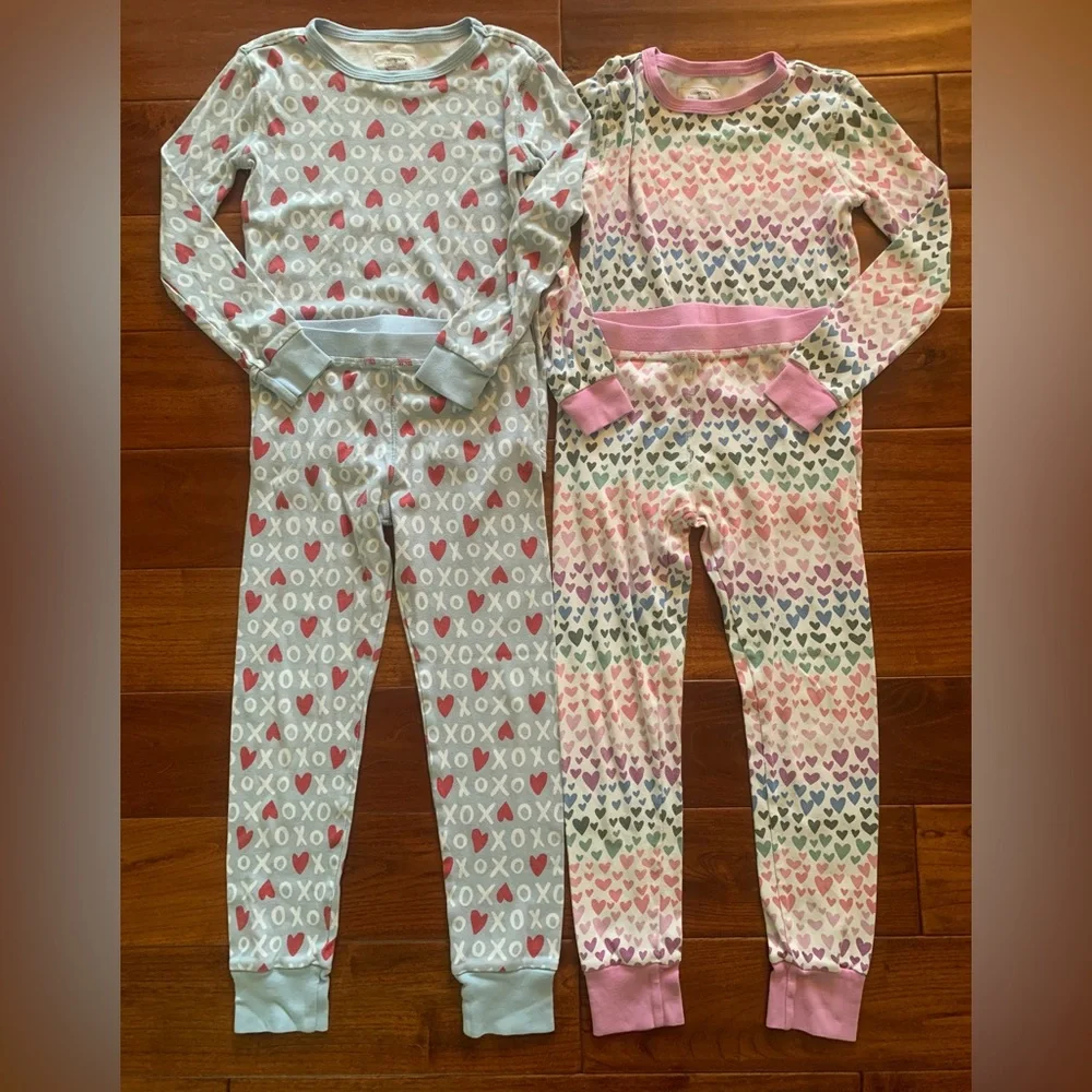 Crewcuts J.Crew Kids Pajama Sets Girls Size 8 Lot Long Sleeve 100% Cotton Hearts