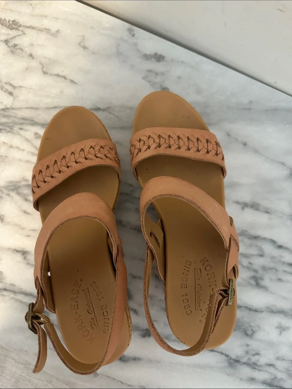 Kork Ease Women's Tan Woven Cork Wedge Sandals size 7M