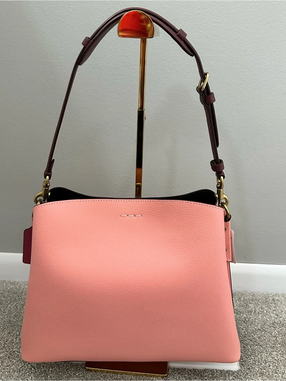 Coach Women's Willow Brass/Candy Pink Multi Colorblock Shoulder Bag (C2590)- New