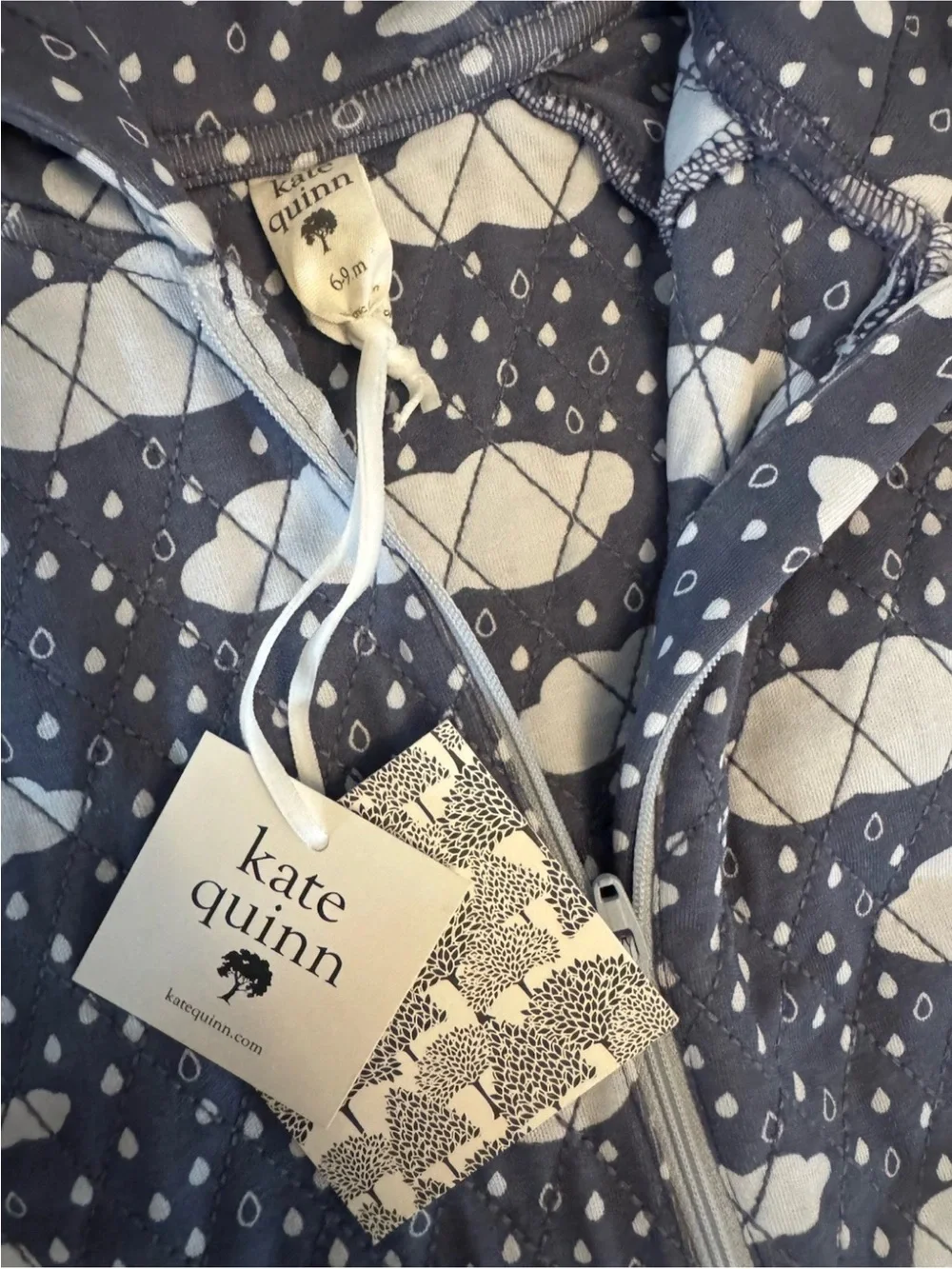 Kate Quinn Quilted Bear Bunting Blue Rain Cloud Organic Cotton 6-9M NWT