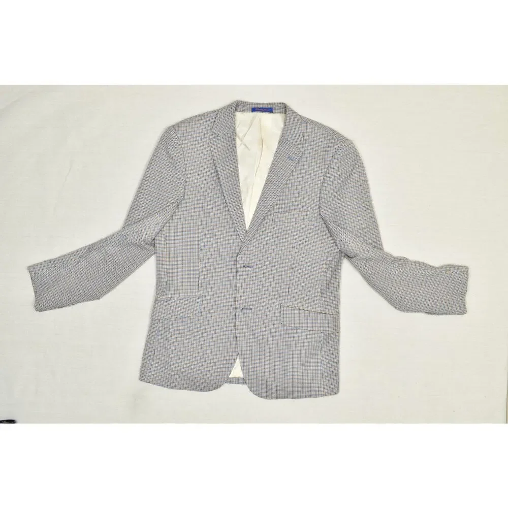 Berragamo Collezioni D'Italia Men's 42R Plaid Blazer Blue Tan Lazio-Jackets Spor