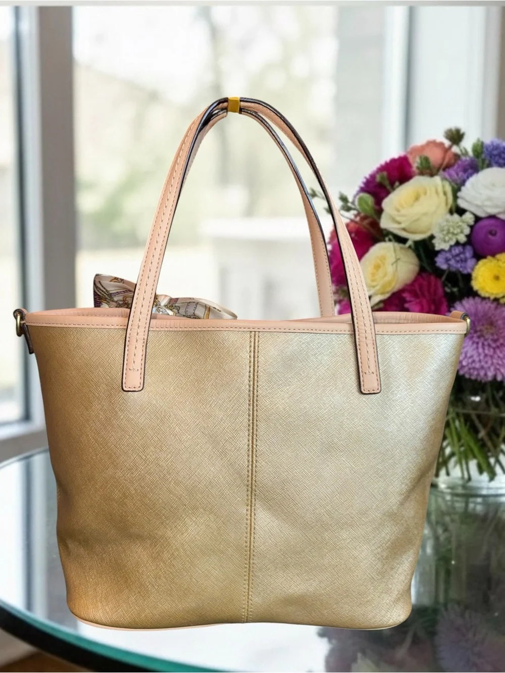 Coach Park Metro 2013 tote beautiful gold w/ beige (with slight hue of pink) EUC
